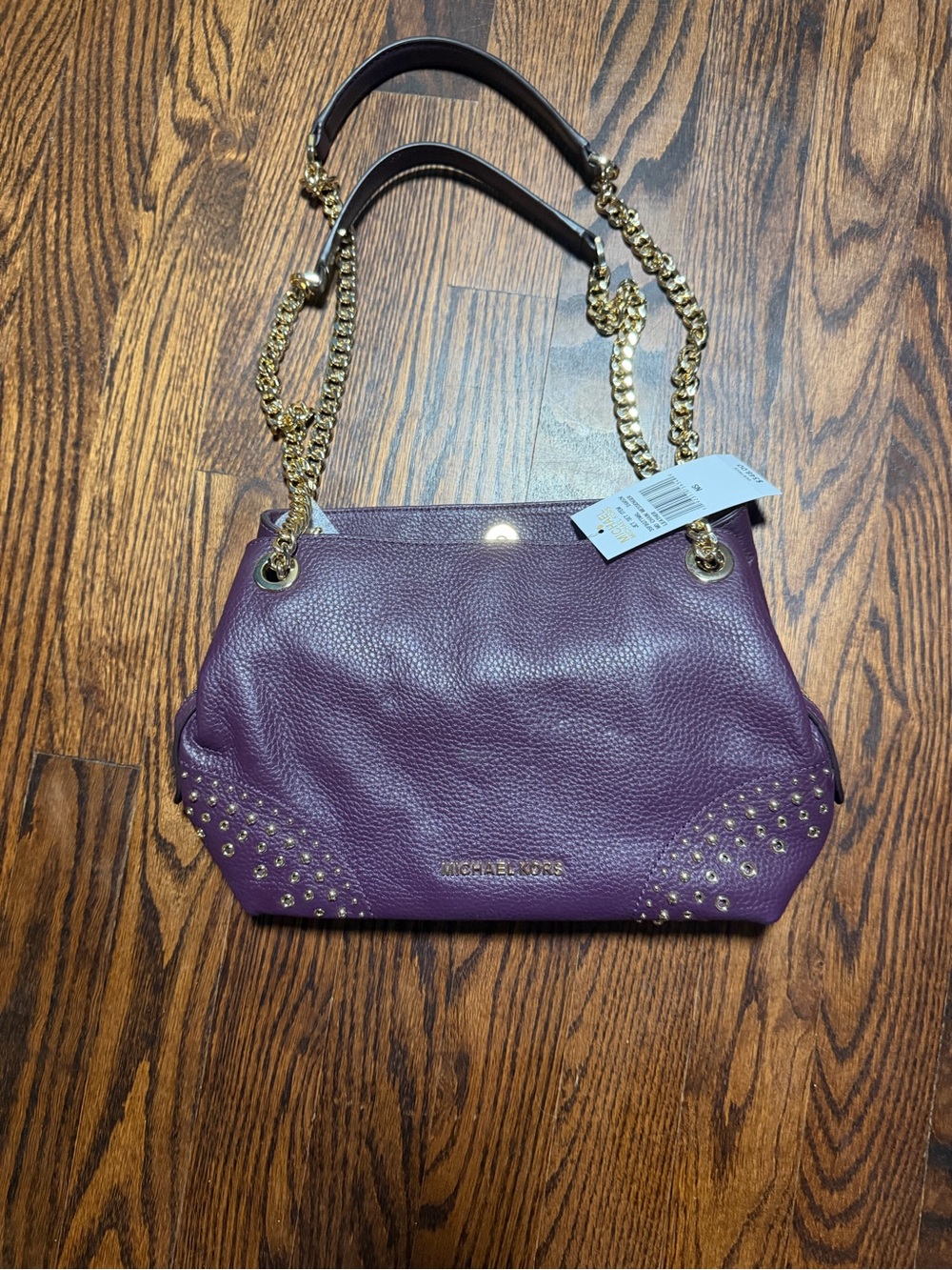 Michael Kors Plum Leather Shoulder Bag with Gold Chain Handles